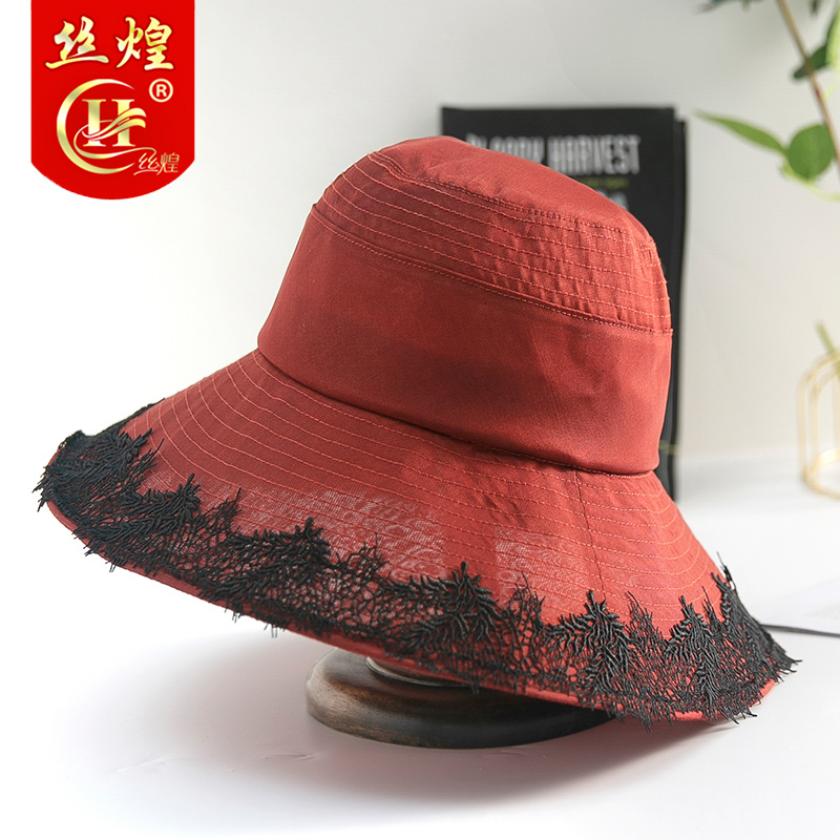 水溶蕾丝边真丝遮阳帽