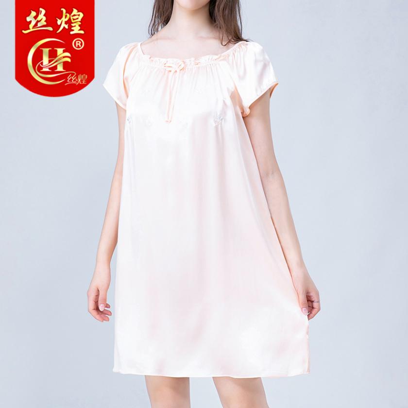 16姆纯色绣花真丝睡裙