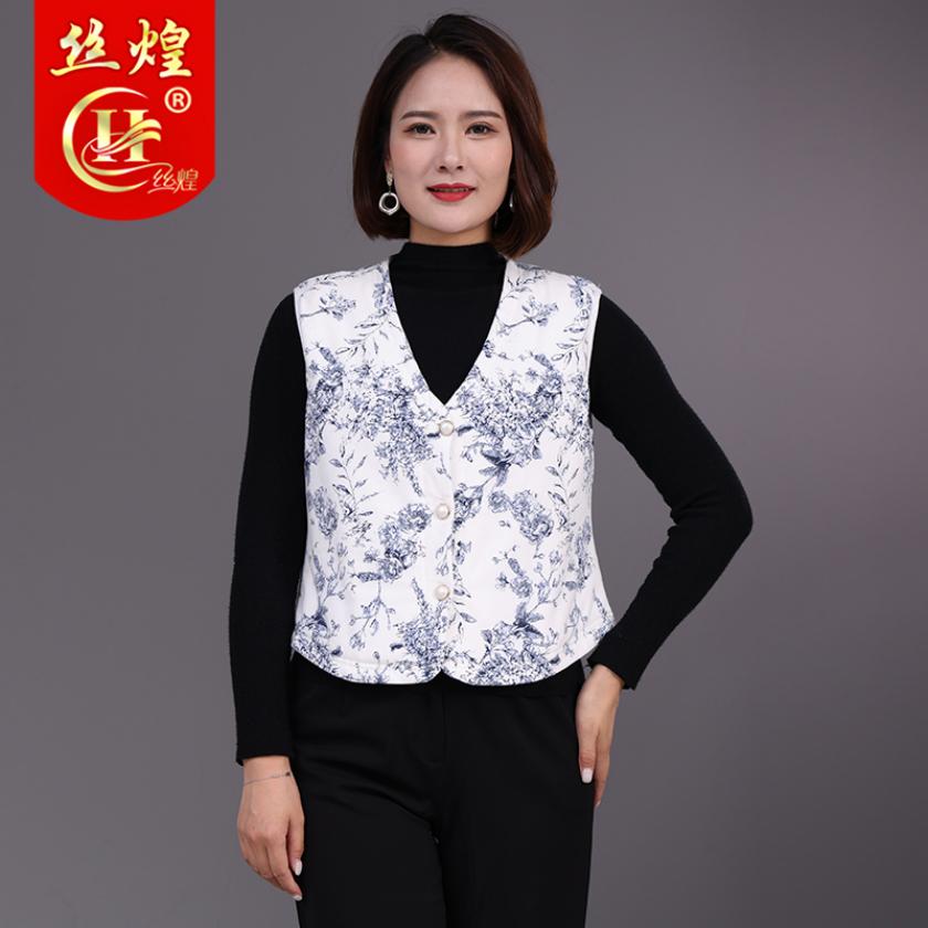 钮扣款无袖女桑蚕丝马甲