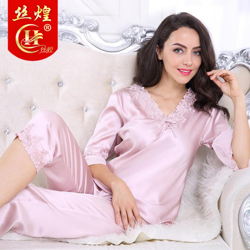 19姆米女中袖真丝睡衣