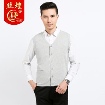 钮扣款无袖男桑蚕丝马甲