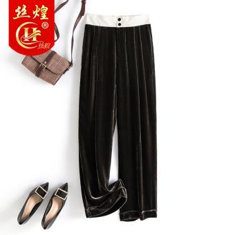 女士高腰真丝绒阔腿长裤