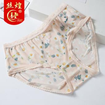 中腰印花女士真丝内裤