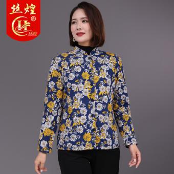 钮扣款长袖女桑蚕丝棉袄