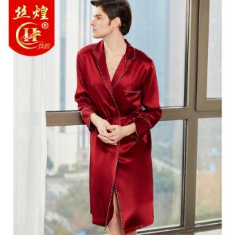 19姆弹力缎男蚕丝睡袍