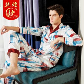 19姆弹力缎男蚕丝睡衣