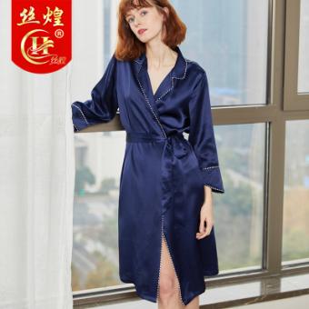 19姆弹力缎女蚕丝睡袍